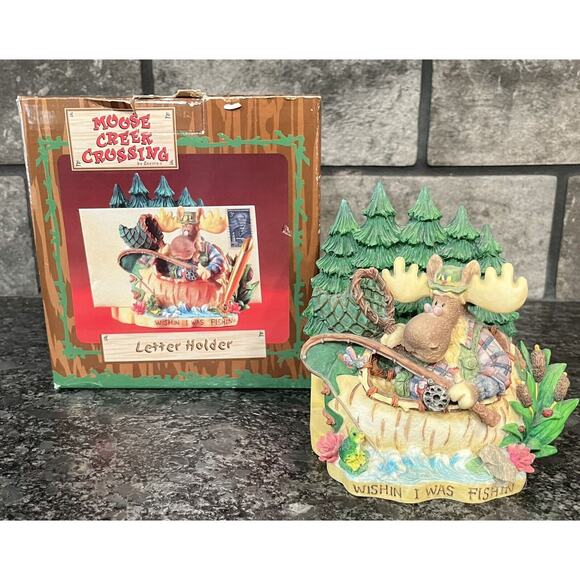 Enesco Moose Creek Crossing Letter Holder 2001 Paper Fishing Angler Napkin - Picture 1 of 8